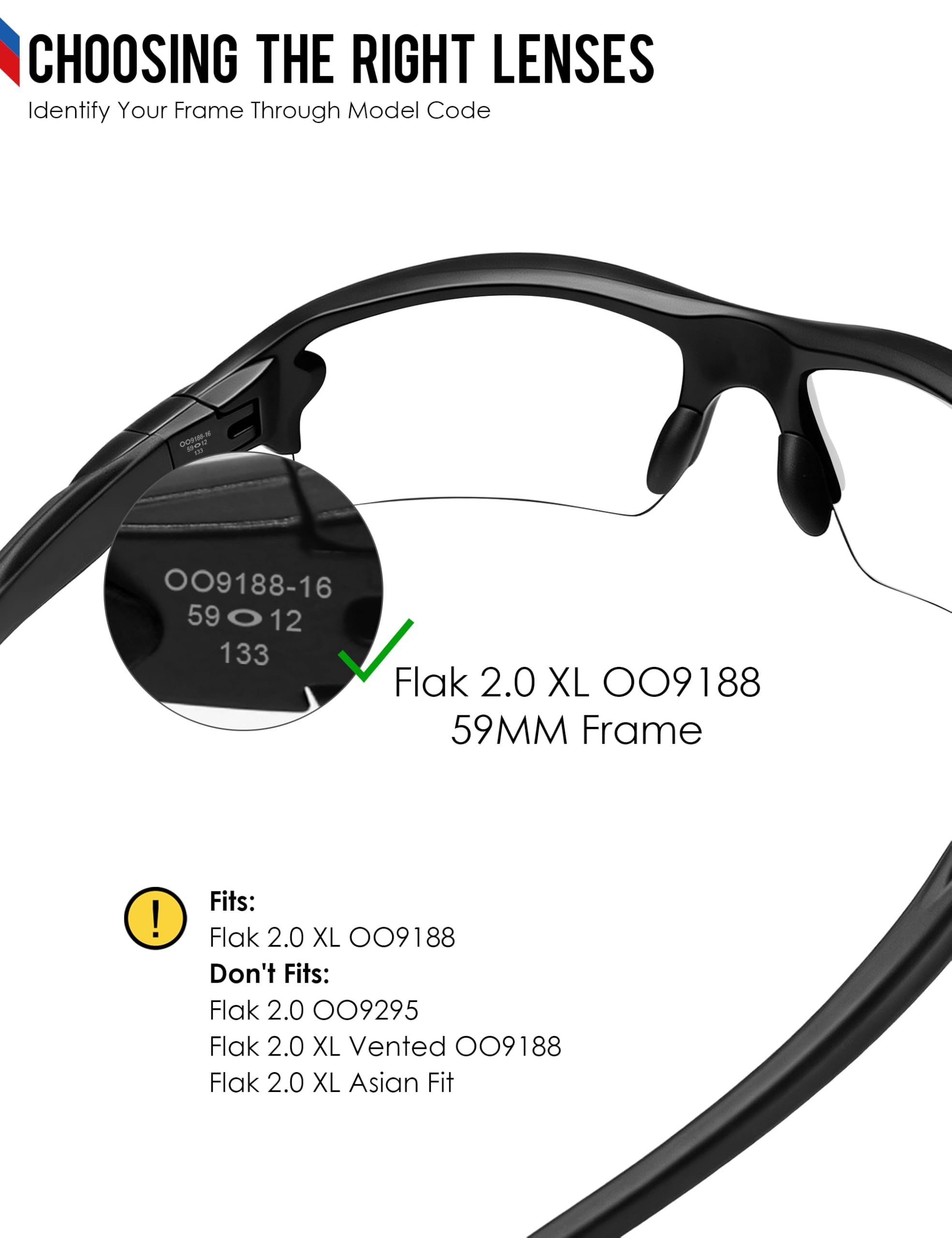 BLAZERBUCK Lentilles de rechange et kit de chaussettes pour lunettes de soleil Oakley Flak 2.0 XL OO9188
