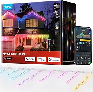 Govee Icicle Lights 10M, Smart RGBIC LED Icicle Lights with 400 LEDs for Christmas Outdoor Holiday Decor, IP67 Waterproof,…