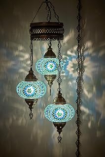 DEMMEX Plug-in Turkish Hanging Lamp, Handmade Moroccan Mosaic Chandelier...