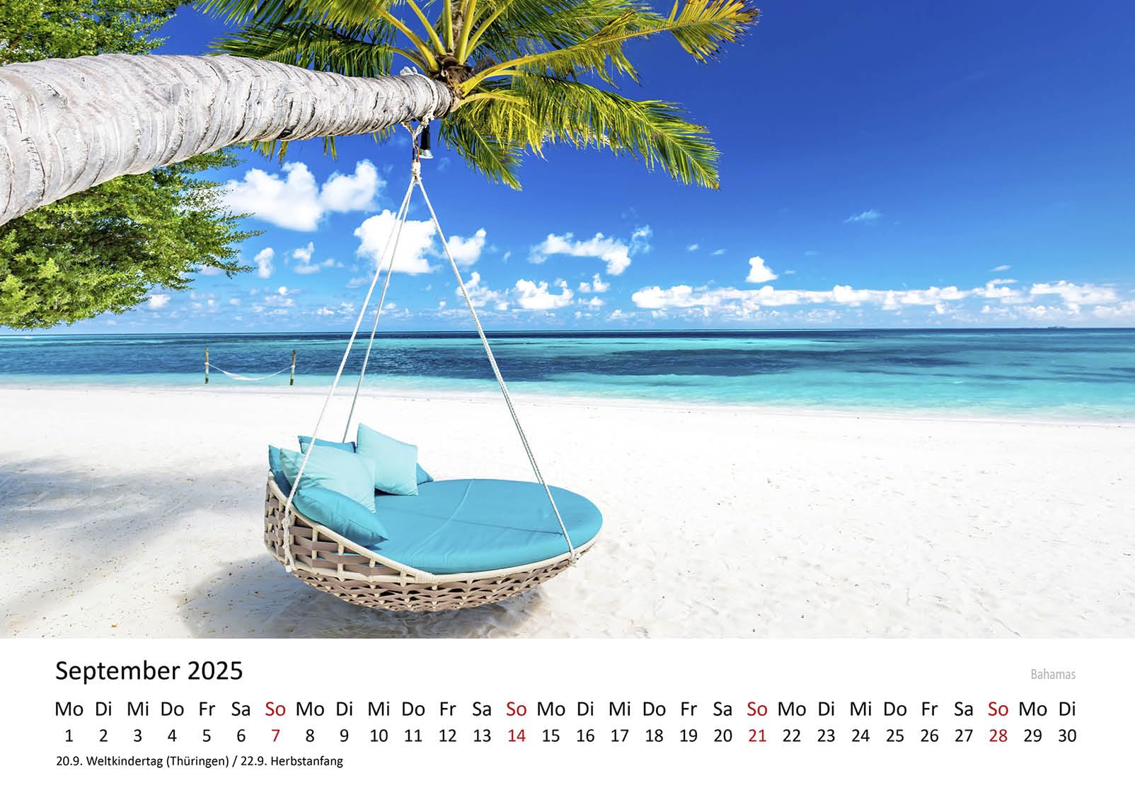 Calendrier Mural 2026 - Plages De Rêve (Caraïbes, Maldives...) - Format A4, Papier 170 G/m² - Spirale Argent