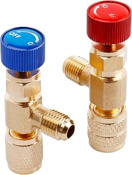 Yakamoz 2Pcs R22 R410 Refrigerant Charging Valve Set - R22 Male to 1/4 & 5/16 Female Adapter Refrigerant Control Valve Safety HVAC Flow Control Ball Valves for Air Conditioner Manifold