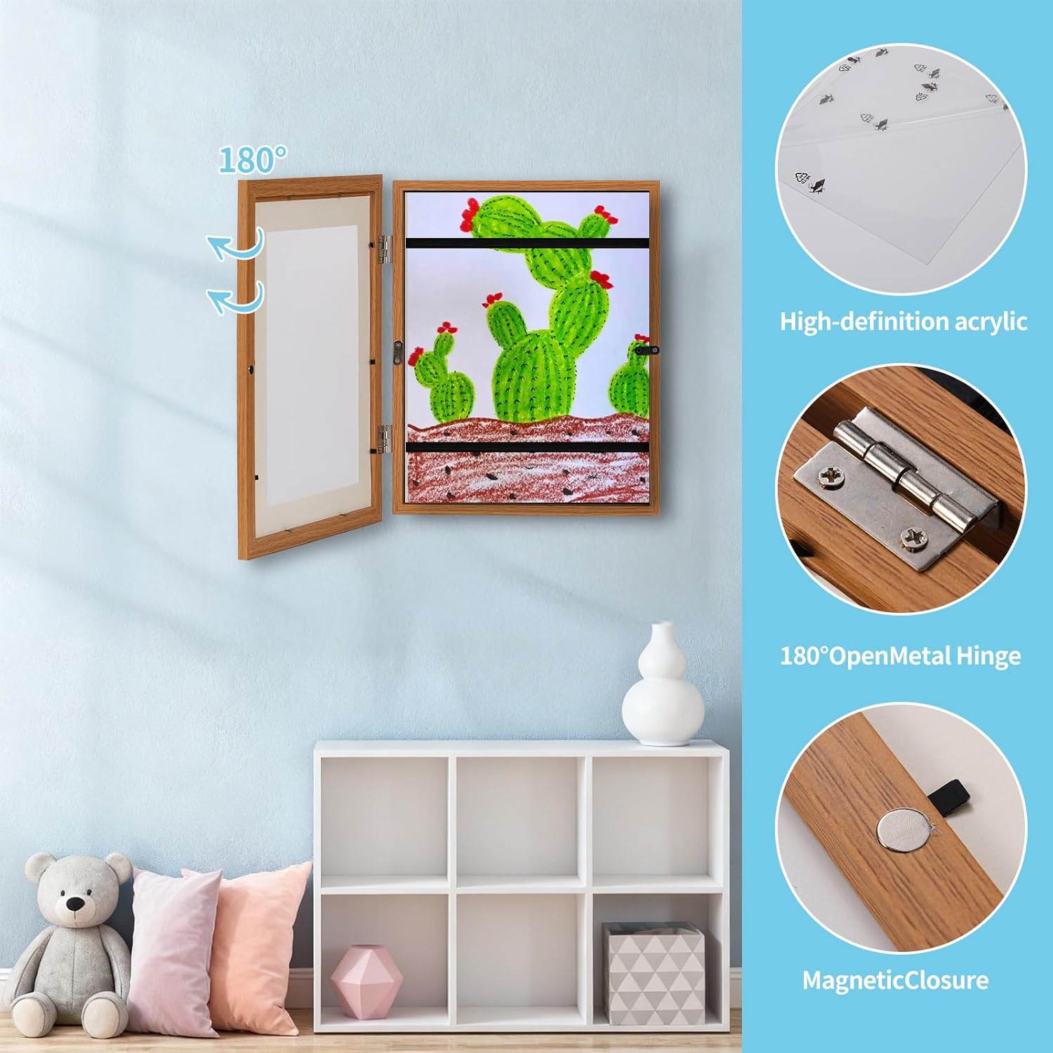 Kids Art Frames 2 Pack – 8.5x11 Front-Opening Picture Frame Holds 100+ Artworks - 8.5x11 Without Mat – Display Children’s Artwork & Crafts, 3D Pictures, Crafts, Hanging Arts - Wooden