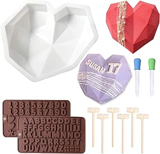 Chocolate Mold Set,Chocolate Heart Molds,Breakable Heart Mold with Hammer,Number and Letter Molds for Cake Decoration Candy Making-Suitable for Various Festivals