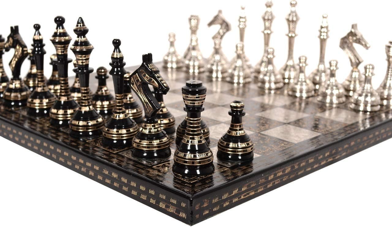Guruji Divinity Collectible Premium Metal Brass Made Chess Board Game Set with 100% Brass Pieces,Brass Chess Set with Box (Soviet 14 inches)