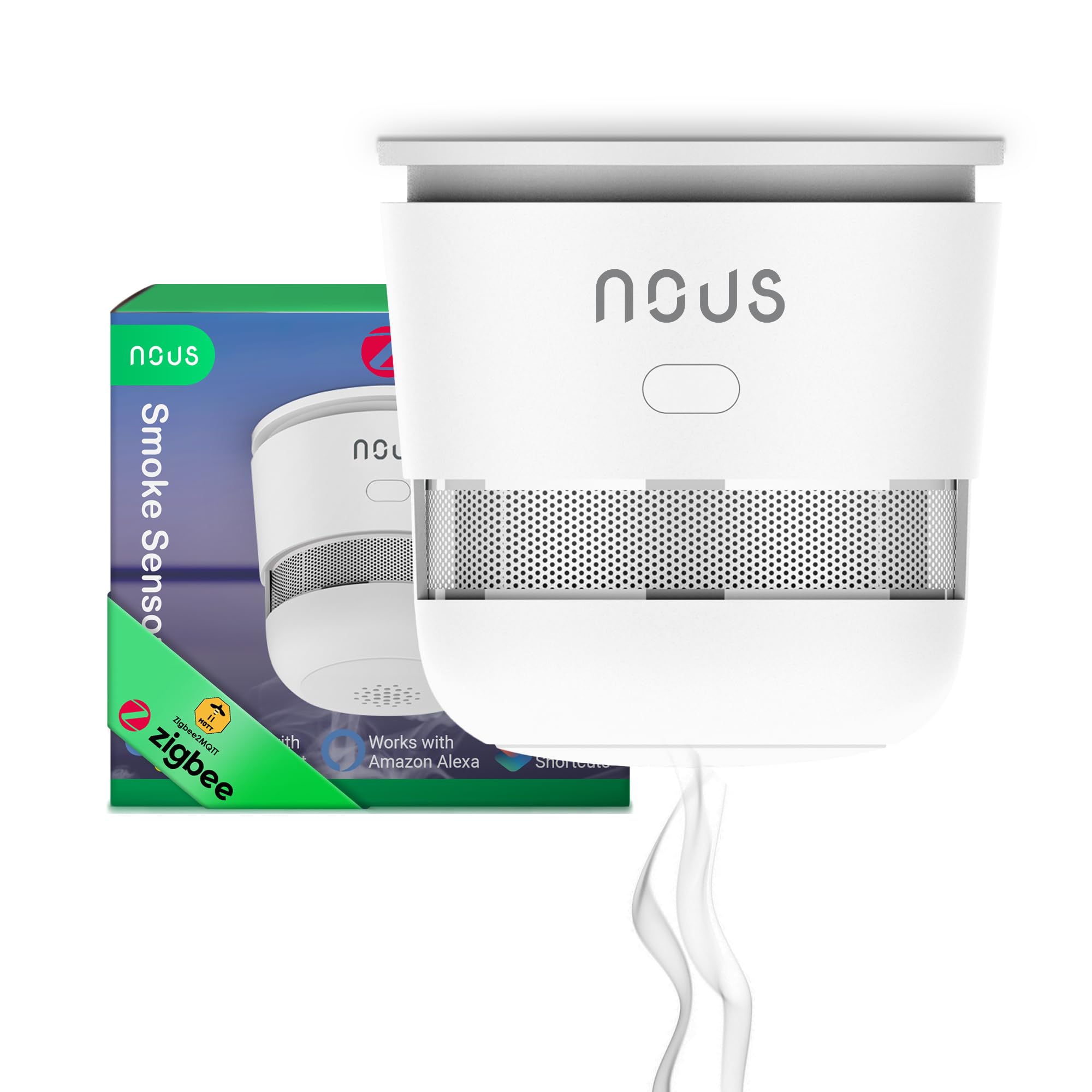 Nous White. Zigbee Smart Smoke Alarm, Photoelectric Sensor, App Alerts, 85 Db Siren, 3-Year Battery Life, Works With Alexa & Google Home, Ideal For Homes & Offices (Zigbee Hub Required)