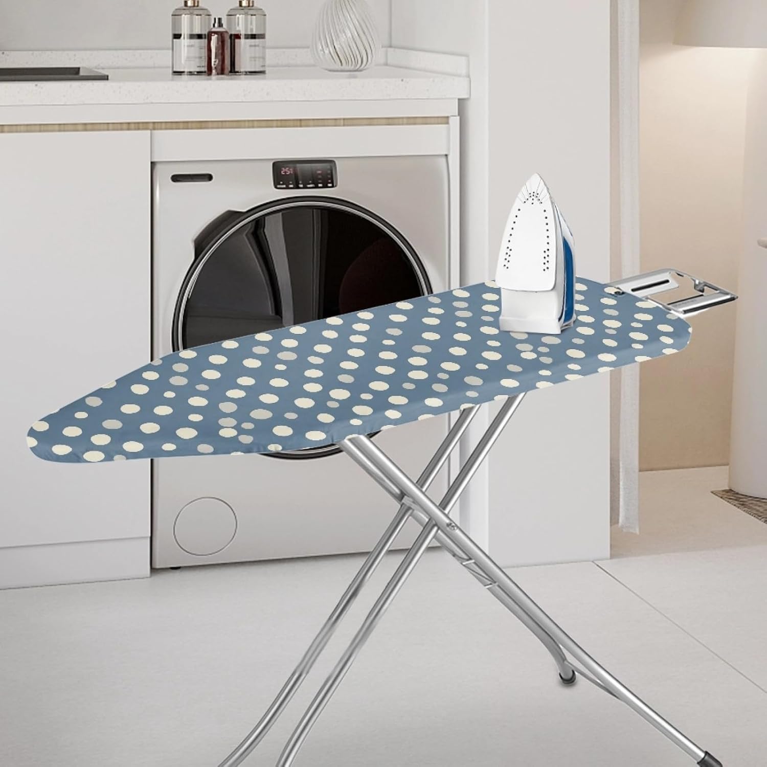 Ironing Board Cover 14x48 Light Blue Gray Iron Board Cover with Padding Heat Reflective,Scorch Resistant Thick Padding,Snug Fit Non-Slip Nose Pocket Fastener Straps Elastic Edges
