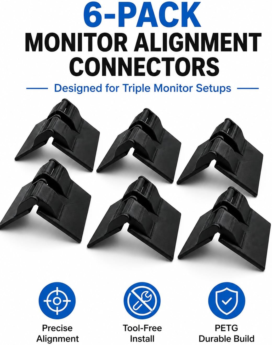 Dual Alignment Clips with Adhesive Hinge Connectors for Triple Screen Setup, Multi Display Alignment Tool for Sim Racing Rig, Pack of 2 Screen Connectors