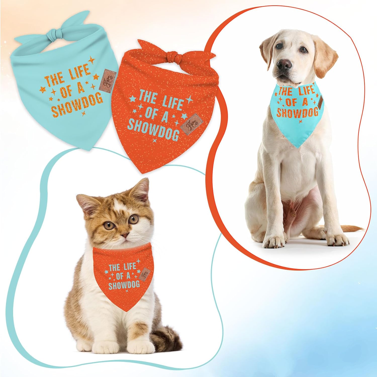 JarThenaAMCS 2Pcs The Life of A Show Dog Bandana Triangle Pet Scarf Blue-Orange Sparkle Birthday Themed Adjustable Pet Neckerchief for Medium Large Dog Cat Costume Accessories image 3