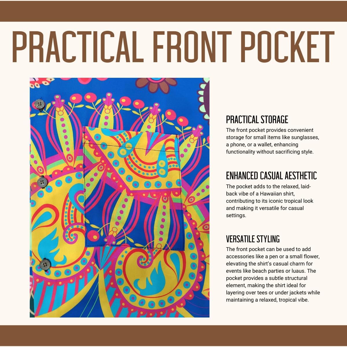 Hawaiian Shirt Casual Coconut Shell Button Down Short Sleeve Front Pocket Men Unisex Summer Beach Tropical Floral - Image 4