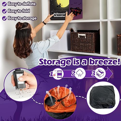 Miniatura 7 de MICOCAH Inflables de Halloween para decoración al aire libre de 8 pies de largo, divertidos faroles inflables de calabaza con gato negro, luces LED