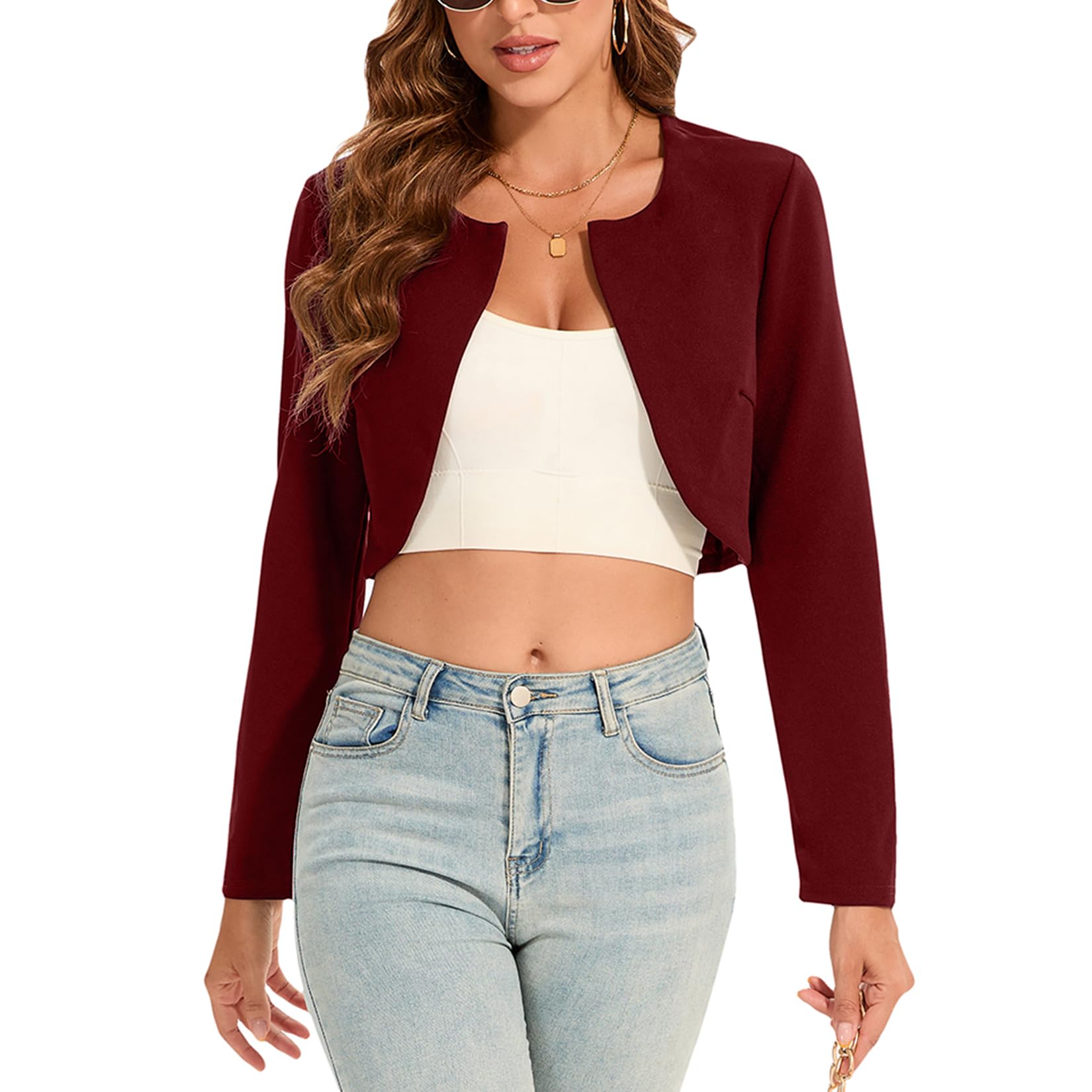 Bolero da donna, elegante, aperto sul davanti, maniche lunghe, per abiti da sera