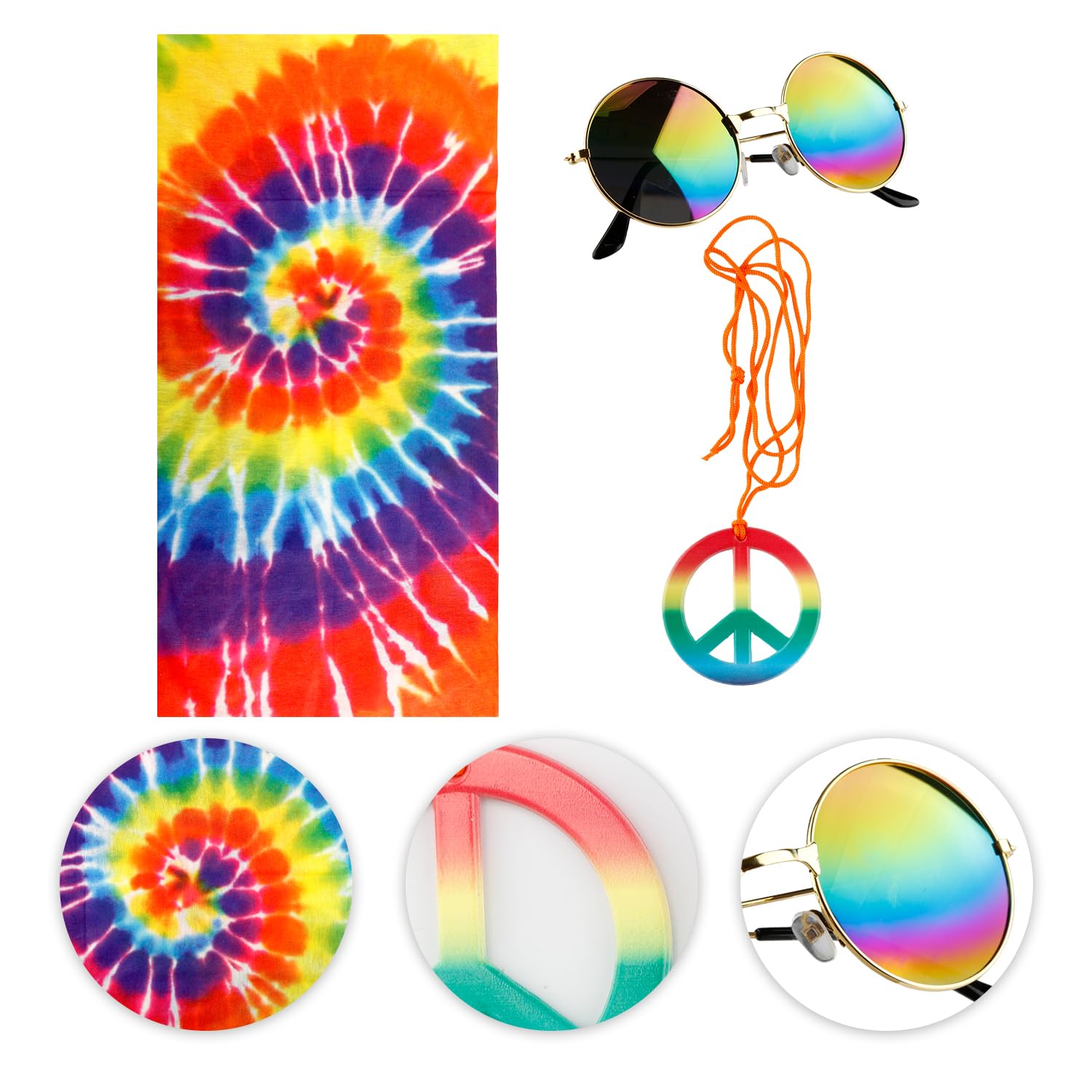 Luckious 3 PCS Hippie Style Festival Party Set, Peace Sign Necklace, Tie-Dye Headband, and Sunglasses Set for Festival Party - Image 3