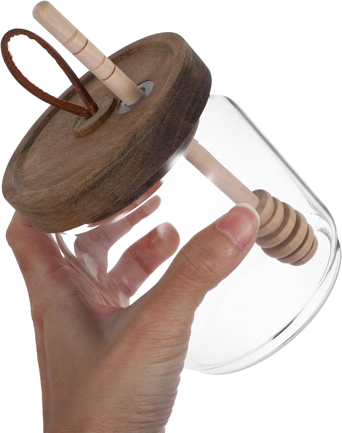 Glass Honey Jar Sealed with Wooden Lid and Dipper