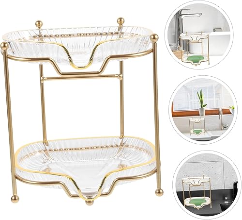 Miniatura 9 de PRETYZOOM Soporte de jabón de doble capa de alta calidad, plato de jabón de baño, ducha, bandeja para jabón, barra de drenaje, plato de
