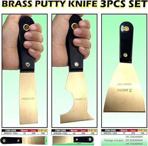 Miniatura 2 de WEDO Juego de cuchillos de masilla de latón, hoja ancha de 3 pulgadas + hoja multifuncional de 2-12 pulgadas + hoja estrecha de 1-14 pulgadas,