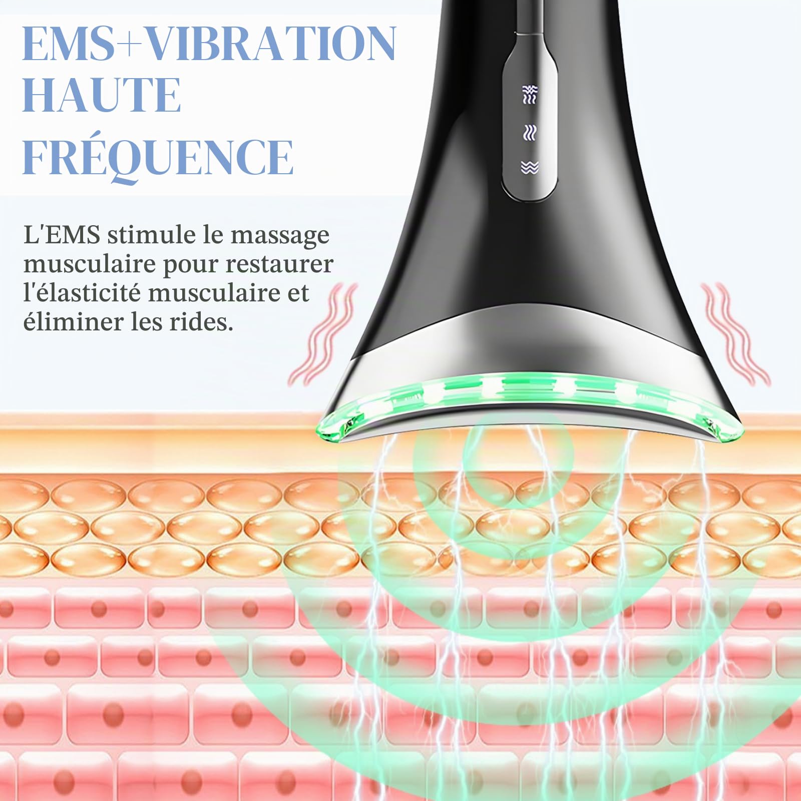 Anluomania Appareil Massage Visage Anti Rides, Appareil de Beauté, Appareil Massage Visage 3 Modes, avec Lifting EMS Massage, Thermique à 45℃, Pour Raffermissement du Visage et du Cou