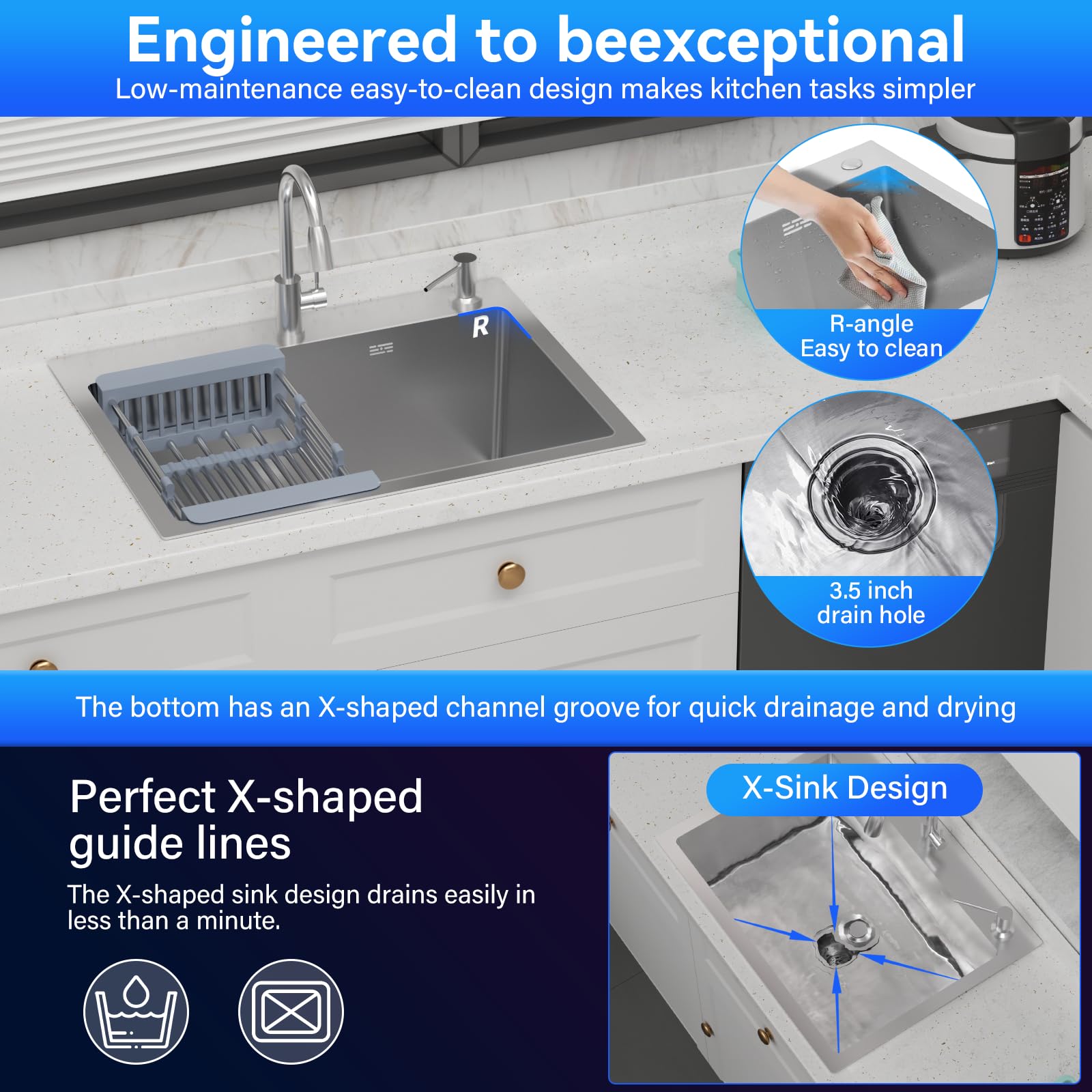 Lavello Cucina Acciaio Inox 304 - 1 Vasca 55x45cm Con Accessori - Foto 9