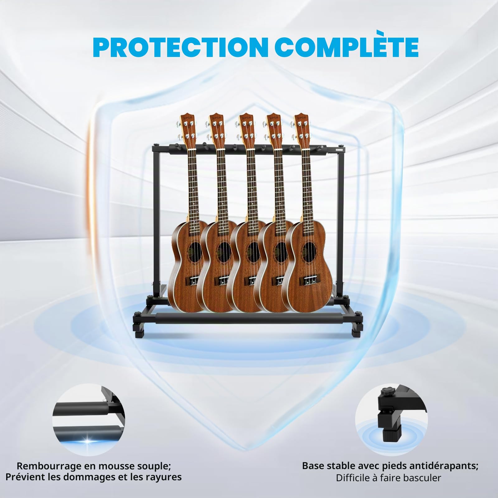 Support de guitare multiple - Organiseur - Structure en fer et caoutchouc rembourré - Pour guitare acoustique, électrique ou basse - 5 pièces