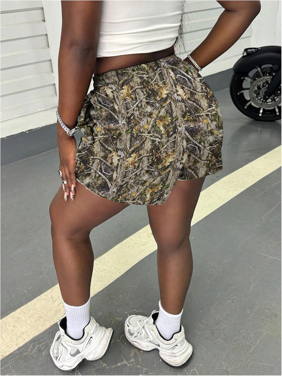 Milumia Women's Camo Print Shorts Drawstring High Waisted Workout Track Shorts