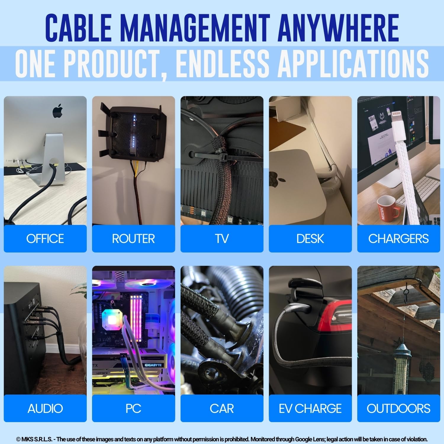 MarketConnect® Gaine Câbles Expansible • Présentoir BIGSIZE Braidkit • 5PCS (Ø20-25-30-40-50mm, L 3-10m) • NOIR