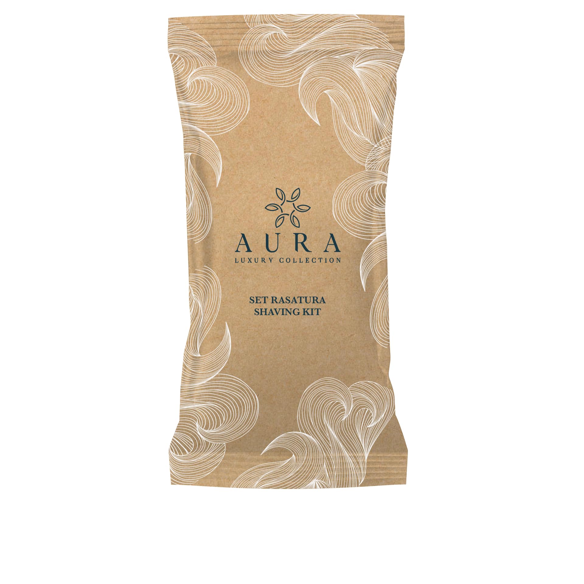 Aura Luxury Collection ® Set rasatura confezionato in astuccio flowpack con rasoio monouso provvisto di coprilama e 1 bustina di gel da barba al fiordaliso da 6 ml (150)