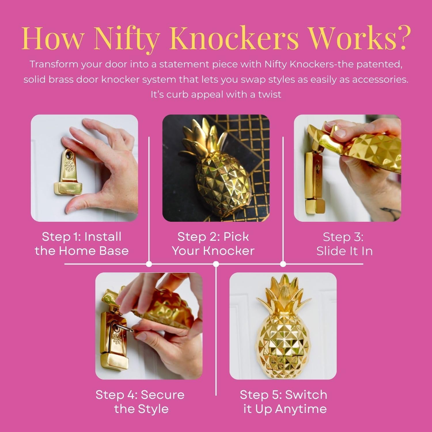 Interchangeable Door Knocker -Essential Set - Pretty Pineapple (Brass)