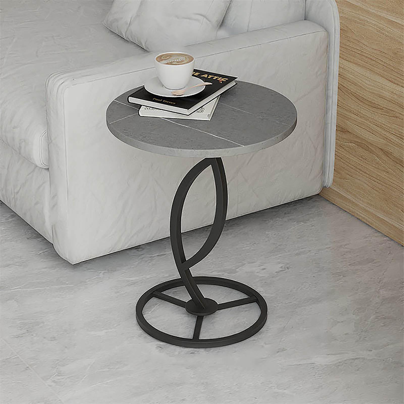 SXZenSpace Modern Round Small End Table,Side Table with Metal Frame Accent Nightstand for Sofa Couch Chair Patio,C,40x53cm(16x21inch)