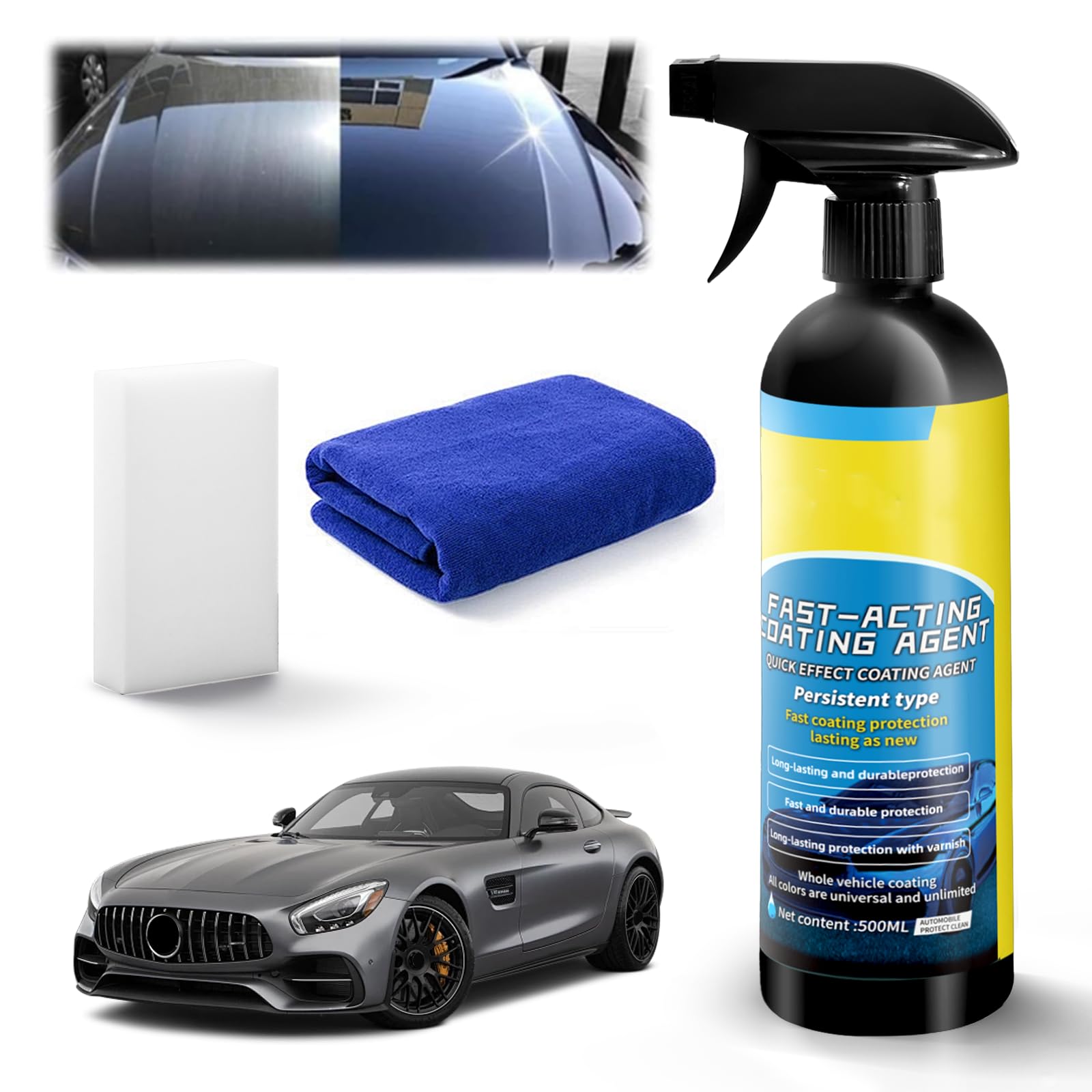 2026 New Upgraded 500ML Quick Effect Coating Agent for Car, Car Coating Spray, Car Wax Ceramic Coating Spray, Spray Wax for Cars (1PCS)