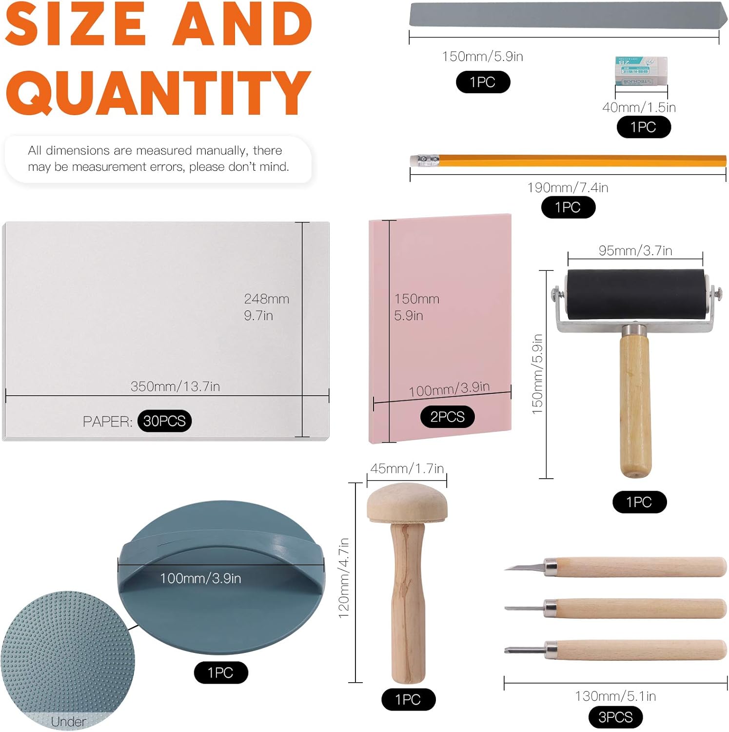 Rustark 42Pcs Rubber Stamp Making Kit, Printing Starter Tool Kit with Carving Knives,Rubber Carving Blocks,Ink Brayer Roller,Tracing Paper and More for Printmaking, Sculpting, Stamping