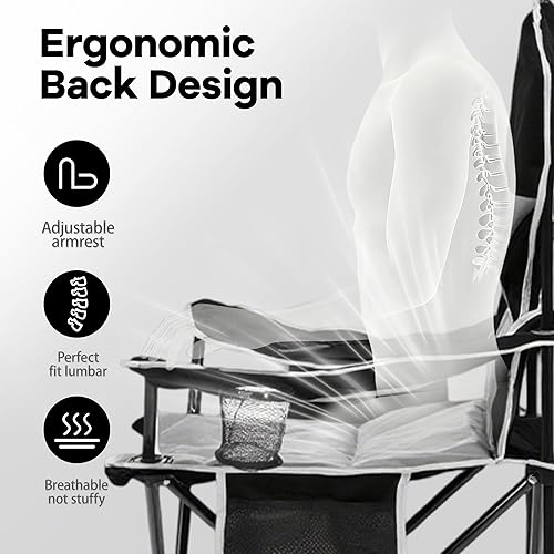 Miniatura 6 de XMT Reposabrazos extra anchos Silla plegable portátil con soporte para tazas, bolsa enfriadora, tela Oxford 600D resistente, soporta 450 libras,