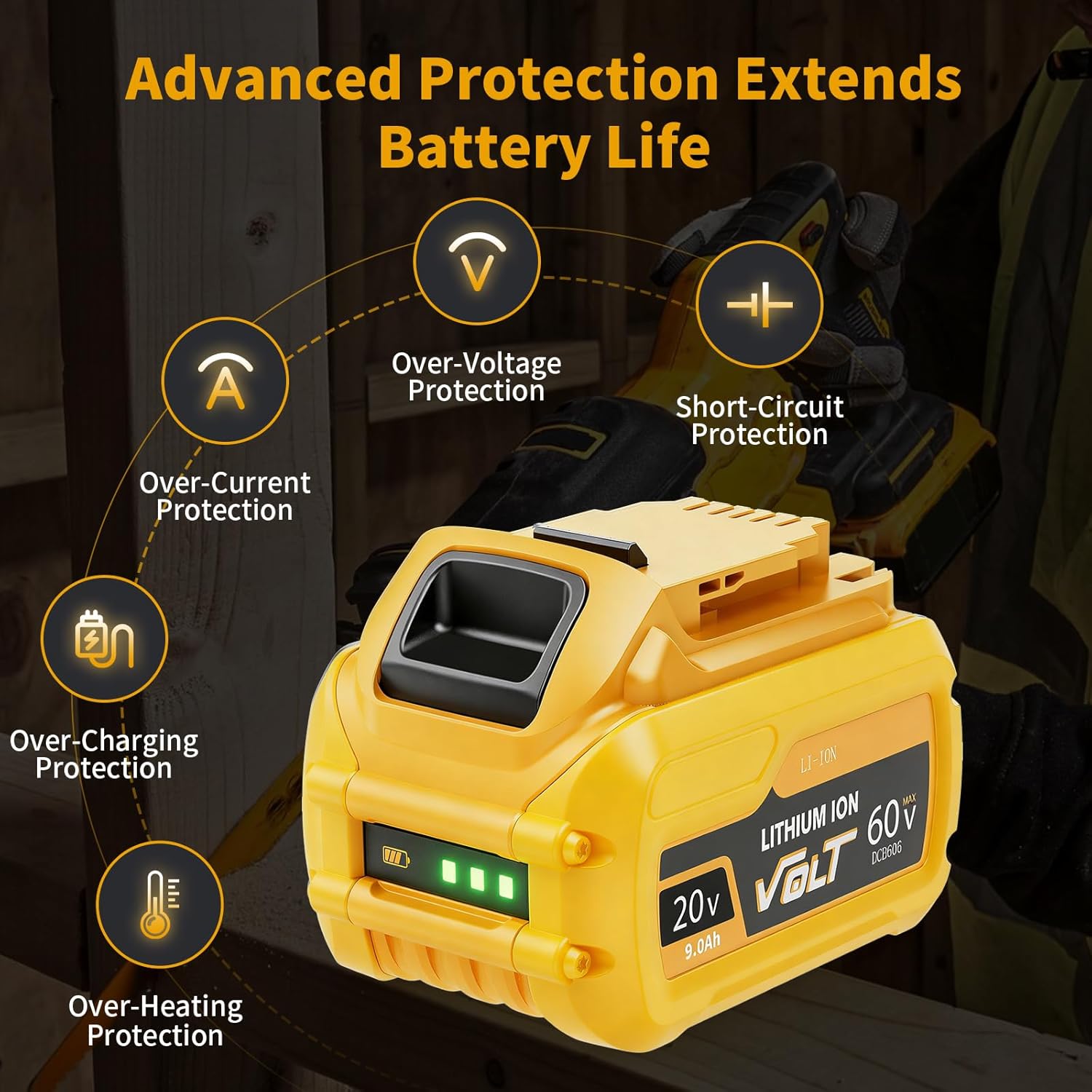2Pack 9000mAh Replacement for Dewalt 20V/60V Max Battery, Li-ion Compatible with Dewalt Flexvolt 20V/60V Battery DCB609 DCB606 DCB612 DCB200 DCB201 DCB203 DCB204 DCB206 DCB207 DCD/DCF/DCG Series