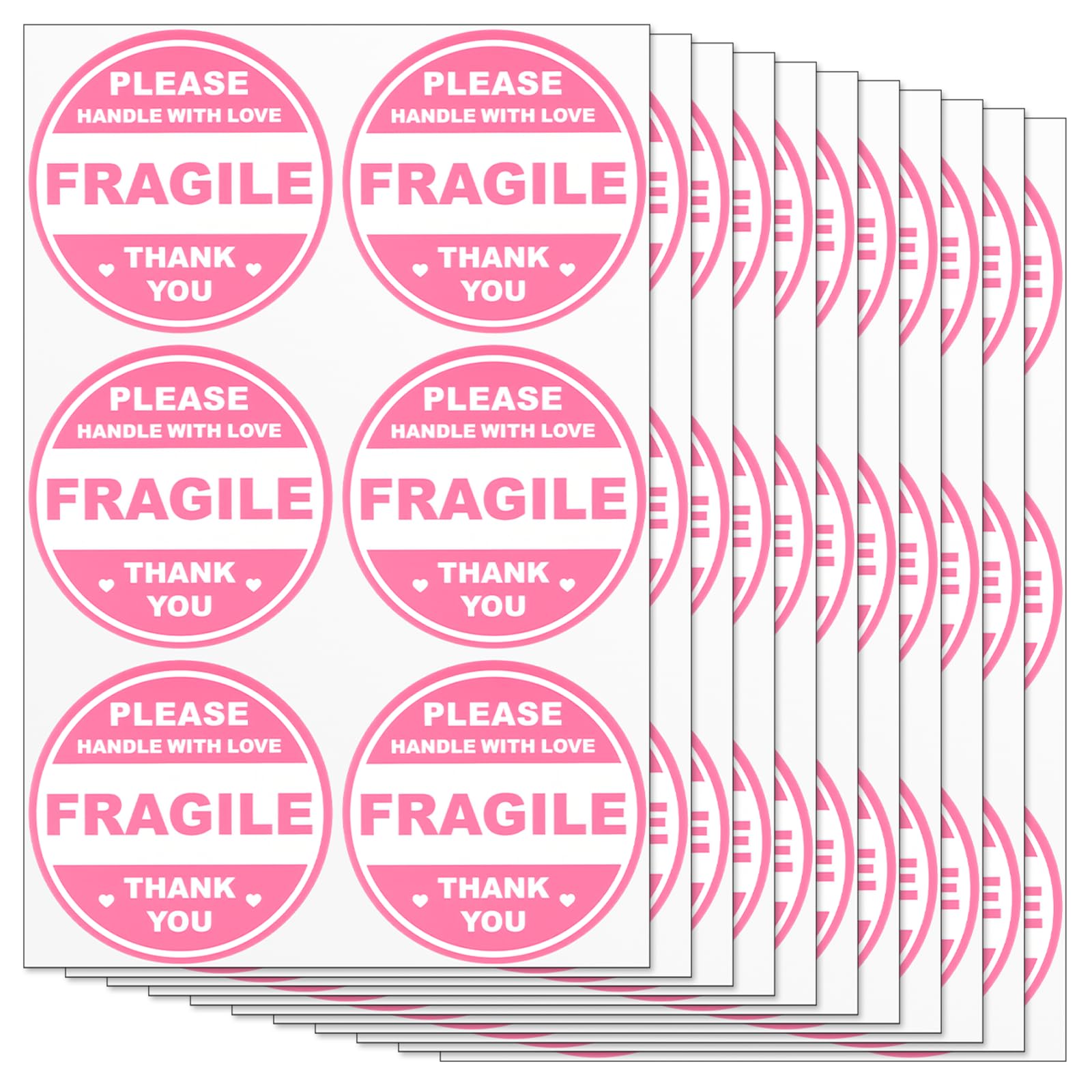 ElevateTech 2 inch 300 PCS Fragile Sticker Pink Round Fragile Labels Cute FragileSticker Handle with Care Thank You Label for Shipping Moving Glass Permanent Adhesive FragileLabels (150 Round)