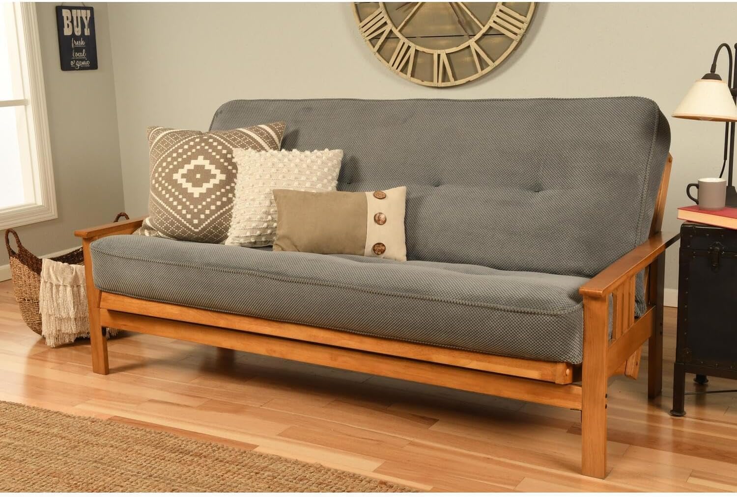 Maykoosh Full Size Futon Frame with Mattress - Retro Sofa Bed, Hardwood Construction, Versatile Living Room Furniture