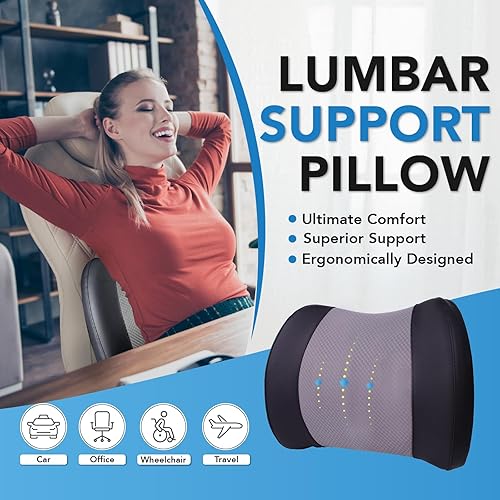 Miniatura 2 de Almohada de apoyo lumbar para automóvil, almohada lumbar de espuma viscoelástica para aliviar el dolor de espalda baja - Cojín de espalda para Negro