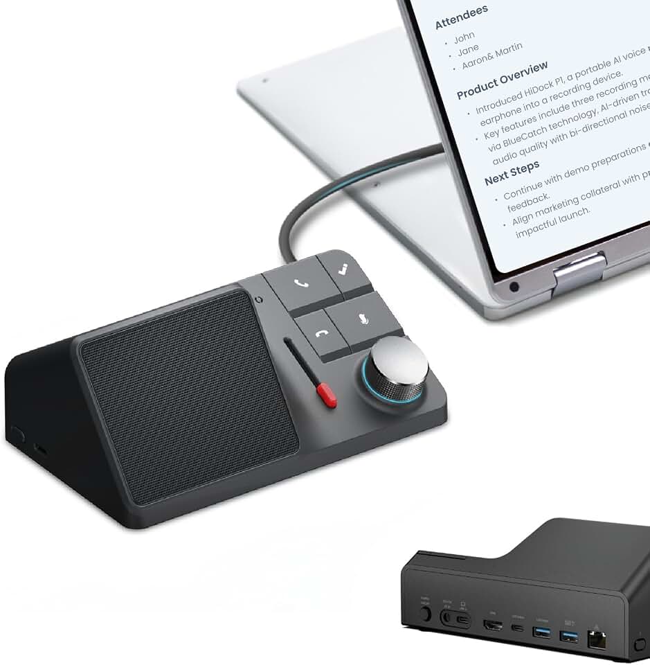 HiDock Gravador De Voz H1E Ai, 1000 Horas De Gravação De Voz, Transcrição E Resumo De Ia Gratuitos Vitalícios, Suporta 57 Idiomas, Mais De 21 Modelos, Fone De Ouvido Sem Fio, Voicemark E Estação De