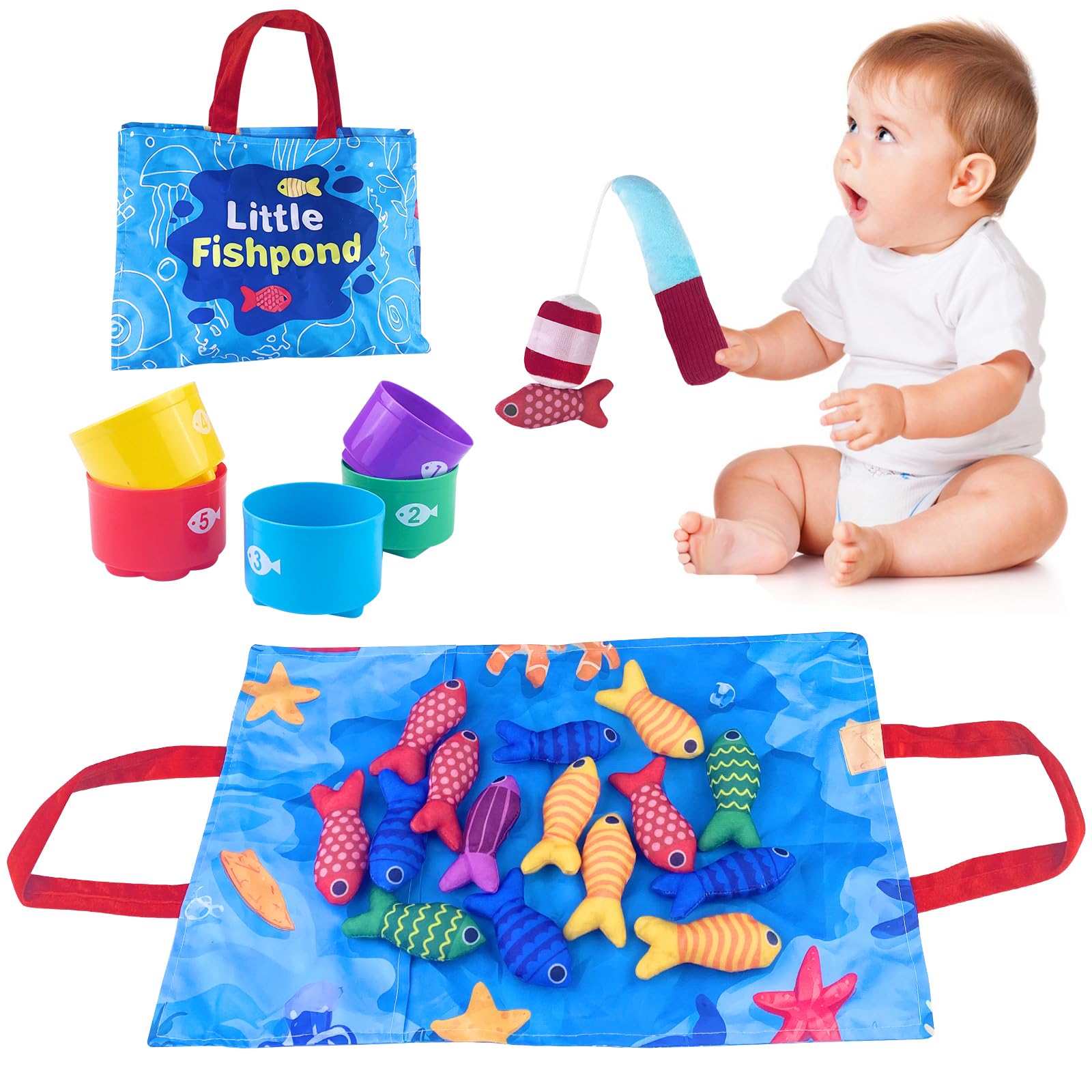 Chiluxendo Gioco Pesca Morbidi per Bambino in Tessuto, Pesci Bambino Colorato Giocattolo Educativo, Giochi Montessori 1 Anno, Educativi Giocattoli, per 12-18 Mesi,Regalo per Ragazzi 1 2 3 Anni