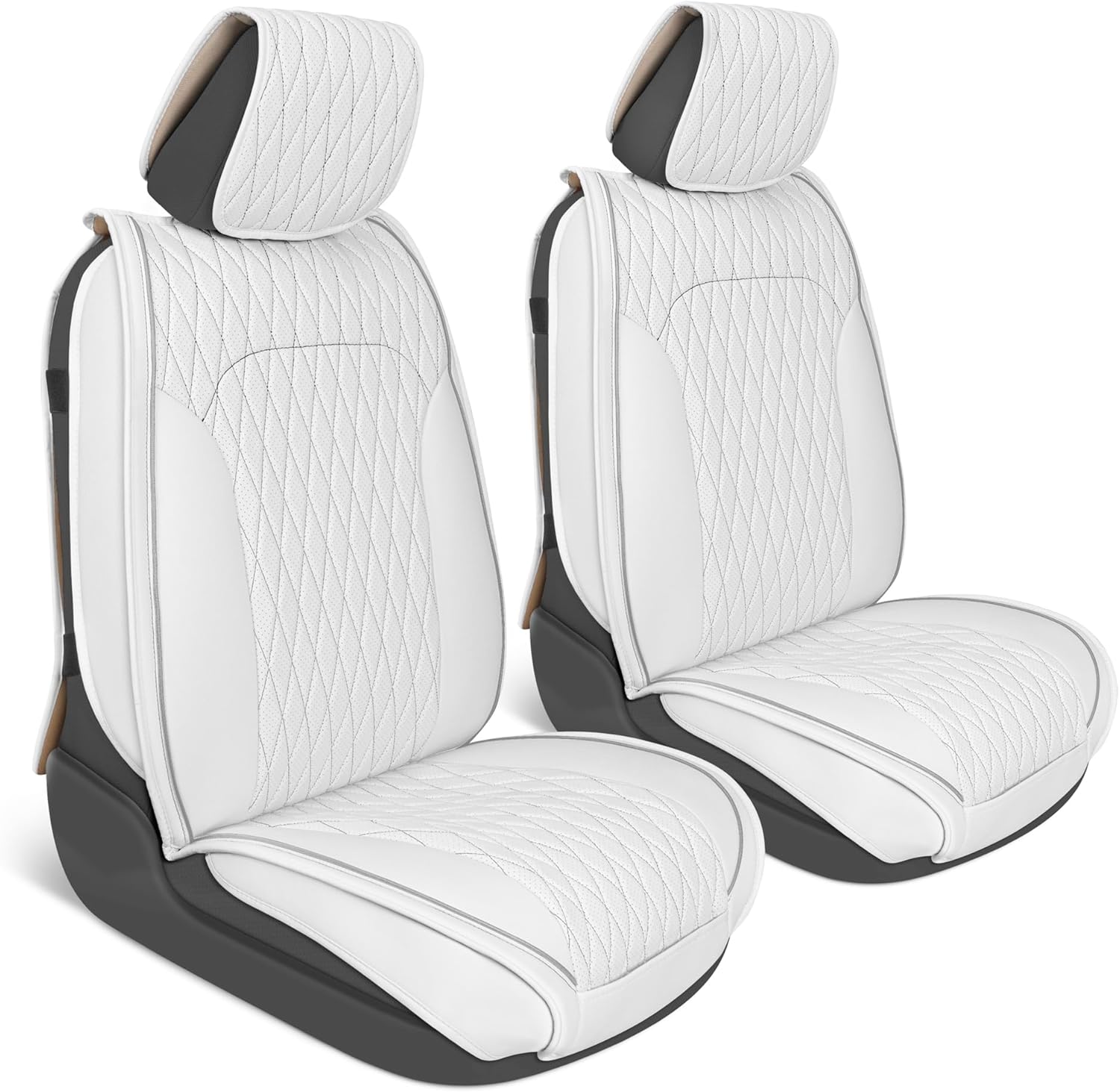 Car Seat Covers – DiamondLux Edition Premium Faux Leather White Seat Protectors – Double Cross Stitched Cushioned Automotive Accessories for Trucks, SUVs, Cars – Front Seat Set Car Seat Covers – DiamondLux Edition Premium Faux Leather White Seat Protectors – Double Cross Stitched Cushioned Automotive Accessories for Trucks, SUVs, Cars – Front Seat Set