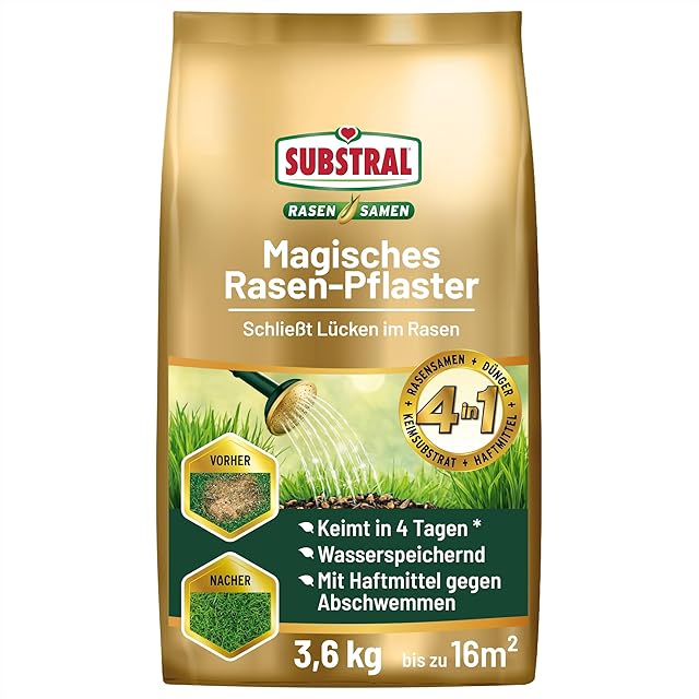 Substral Substral Magisches Rasen-Pflaster, 4in1 Rasenreparatur Rasensamen + Premium Keimsubstrat + Dünger und Haftmittel, 3,6 kg, blau — Saat & Dünger