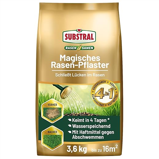 Substral Magisches Rasen-Pflaster, 4in1 Rasenreparatur Rasensamen + Premium Keimsubstrat + Dünger und Haftmittel, 3,6 kg