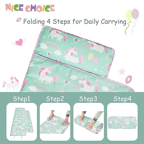 Miniatura 10 de Colchoneta para siesta para niños pequeños con almohada y manta, alfombrillas enrolladas extra grandes, bolsas de dormir para niños y niñas, saco de
