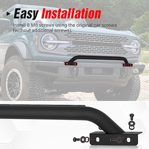 Miniatura 6 de YZONA Rejilla Bull Bar Protector de cepillo con soporte de luz compatible con Ford Bronco 2021 2022 2023 2024 (solo compatible con parachoques