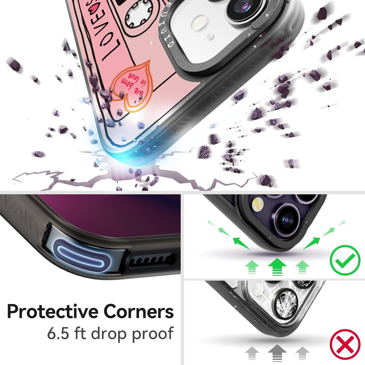 Magnetic for iPhone 12 Magsafe Case Cute Aesthetic - Durable Fashion Funny Phone Case - Girly Cassette Tape Pattern Print Cover Design for iPhone 12 6.1" Black