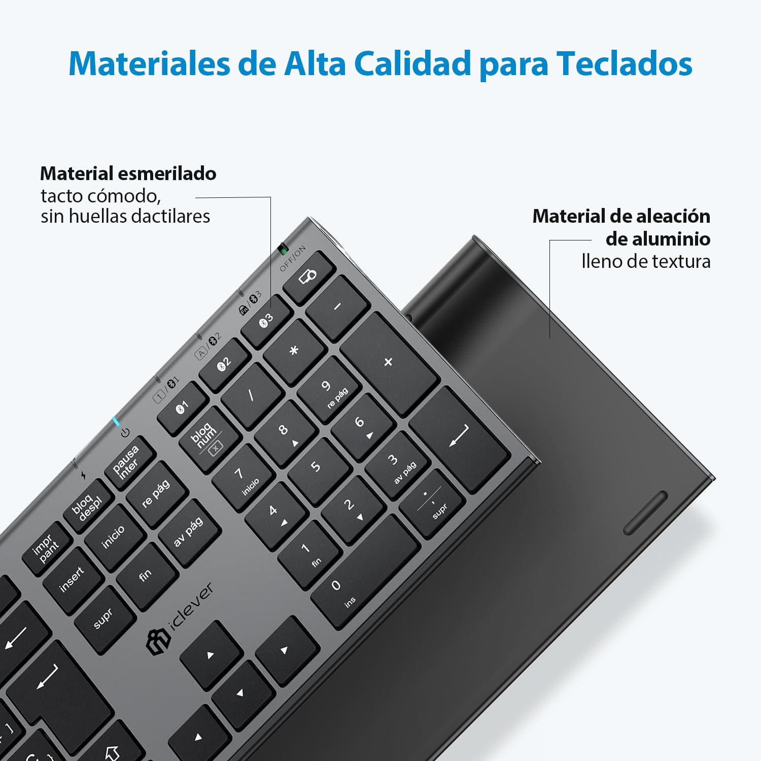 iClever Teclado Bluetooth BK23-QWERTY Español Teclado Inalámbrico para Mac con Batería Recargable Tamaño Completo Dedo Multidispositivo Multi-OS Gris Negro