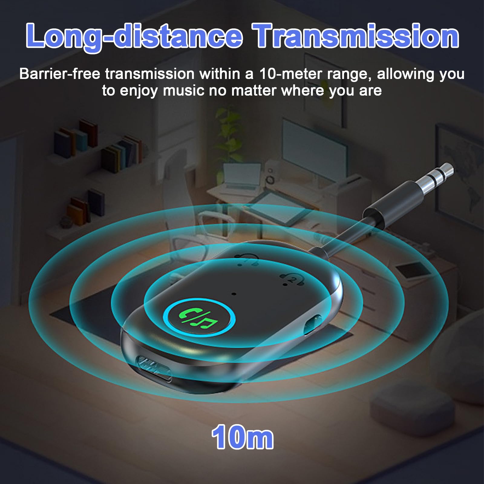 Trasmettitore Bluetooth 5.3, Adattatore Bluetooth 2-in-1, Adattatore Cuffie Aereo Supporta 2 Auricolare, 3.5 mm AUX Jack Trasmettitore per TV, Telefono Mobile, Car Audio Systems, Palestra