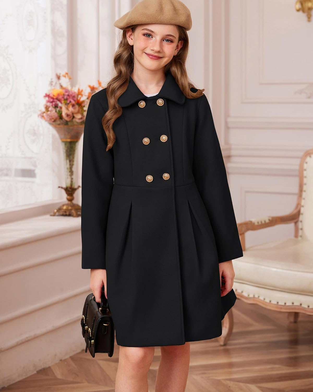 GRACE KARIN Girls Dress Coat Wool Peacoat with Lapel Pockets Winter Warm Long Jacket for Kids Size 6-14 - Image 3