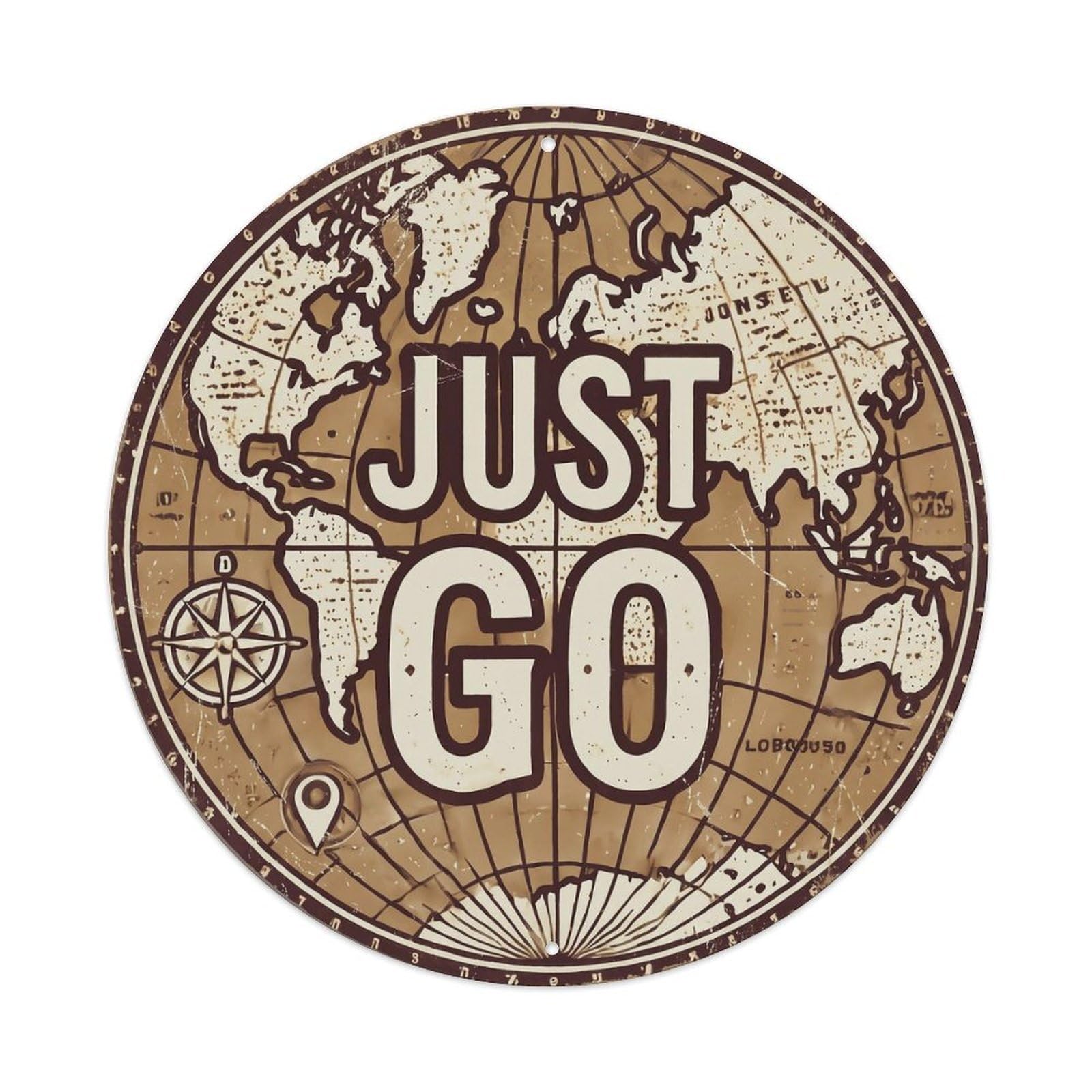 Yrnq 8X8inch Vintage Style Vintage World Map With Compass Just Go Stray Metal Tin Sign