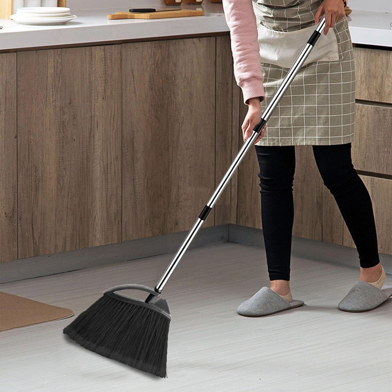 8 Pcs Heavy Duty Commercial Broom Bulk 52 Inch Indoor Outdoor Broom with Long Handle Heavy Duty Angle Broom with Four-Section Telescopic Rod for Garden Garage House Kitchen Office Floor