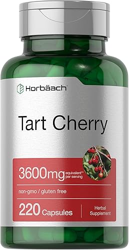 Horbäach Cápsulas de extracto de cereza ácida  3600 mg  220 píldoras  Sin OMG, sin gluten  Suplemento herbario tradicional