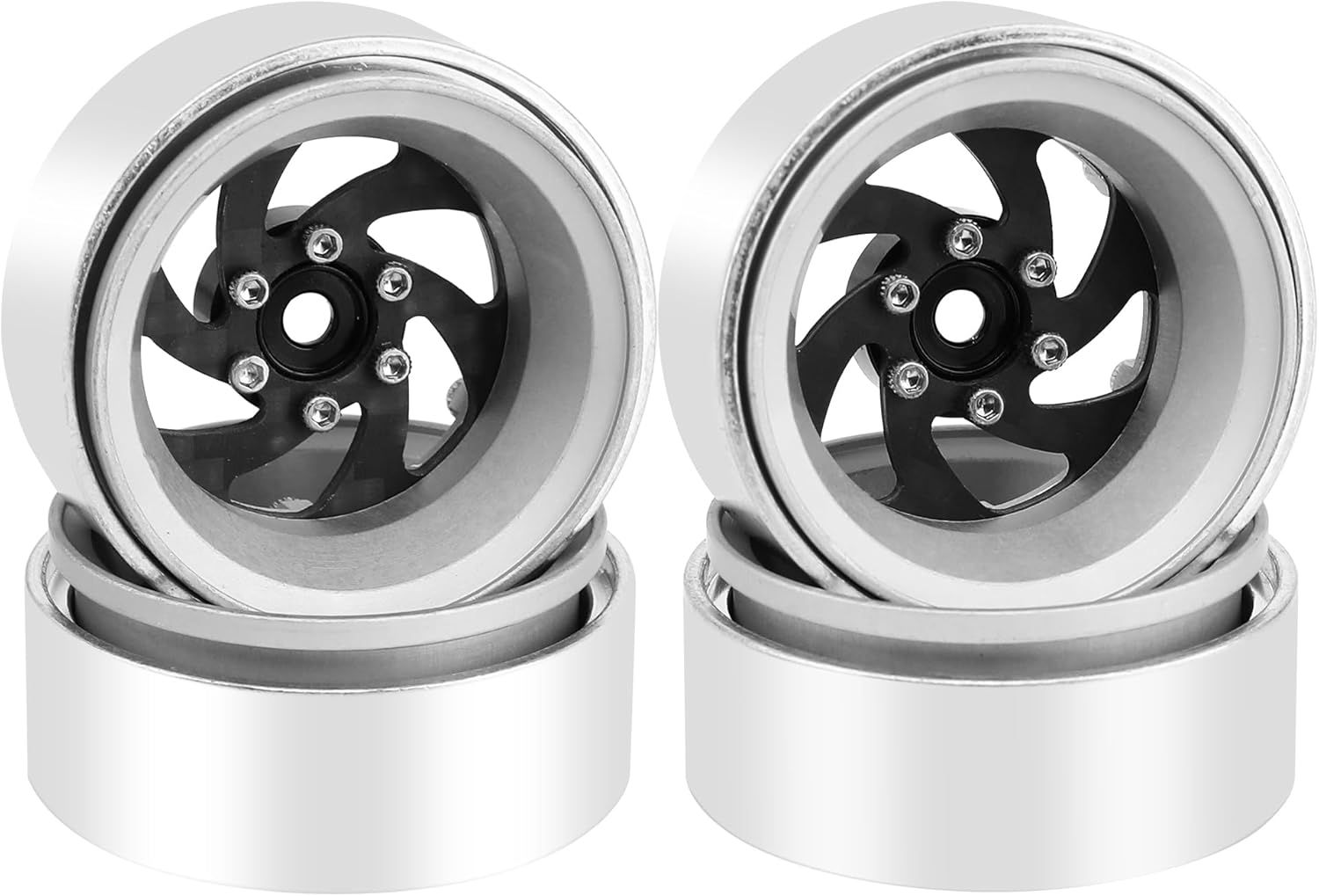 ModuWheel 1.3" Negative Offset Aluminum + Carbon Fiber Base Beadlock Wheels for 1/24 1/18 SCX24 TRX4m Ascent-18 RC Crawler (gray)