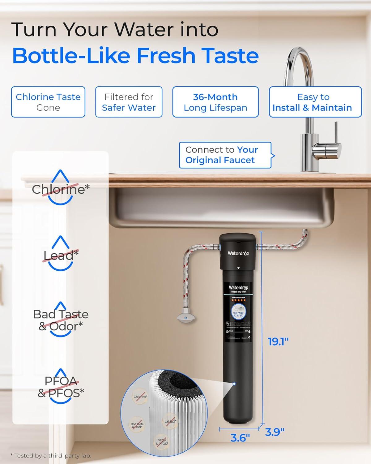 Waterdrop 17UA 3 Years Under Sink Water Filter System-Reduces Lead, Chlorine, Bad Taste & Odor-Under Counter Water Filter Direct Connect to Kitchen Faucet-NSF/ANSI 42 Certified-24000 Gallons-USA Tech - Image 2